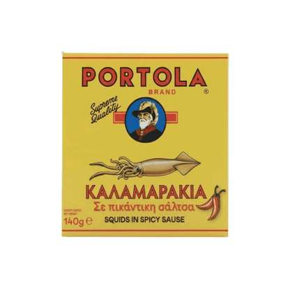 Kalamari in pikanter Sauce (140g) Portola von Portola bei Araxxon  - Hochwertiges griechisches Produkt.   Kalamari in pikanter Sauce (140g) Portola από Portola στο Araxxon  - Αυθεντικό ελληνικό προϊόν.  