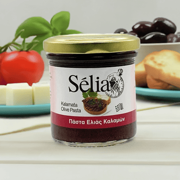 Kalamata Olivenpasta (135g) Sélia von Siouras bei Araxxon  - Hochwertiges griechisches Produkt.   Kalamata Olivenpasta (135g) Sélia από Siouras στο Araxxon  - Αυθεντικό ελληνικό προϊόν.  