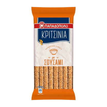 Kritsinia mit Sesam (130g) Papadopoulou von Papadopoulos bei Araxxon  - Hochwertiges griechisches Produkt.   Kritsinia mit Sesam (130g) Papadopoulou από Papadopoulos στο Araxxon  - Αυθεντικό ελληνικό προϊόν.  