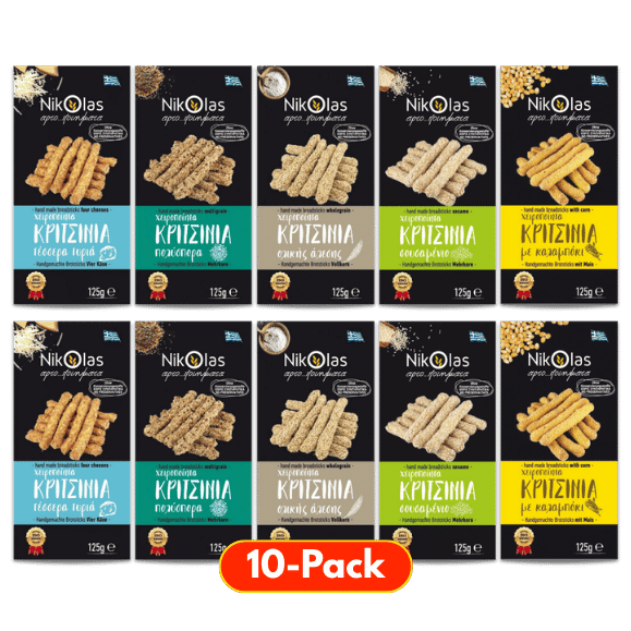 Kritsinia Familienpackung 10 für 5 (10x125g) Nikolas Bakery von Nikolas Bakery bei Araxxon  - Hochwertiges griechisches Produkt.   Kritsinia Familienpackung 10 für 5 (10x125g) Nikolas Bakery από Nikolas Bakery στο Araxxon  - Αυθεντικό ελληνικό προϊόν.  