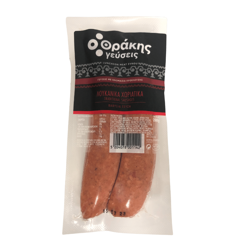 Loukanika Kapnista Choriatika (Geräuchte Wurst) (260g) Thrakis Gefseis von Thrakis Gefseis bei Araxxon  - Hochwertiges griechisches Produkt.   Loukanika Kapnista Choriatika (Geräuchte Wurst) (260g) Thrakis Gefseis από Thrakis Gefseis στο Araxxon  - Αυθεντικό ελληνικό προϊόν.  