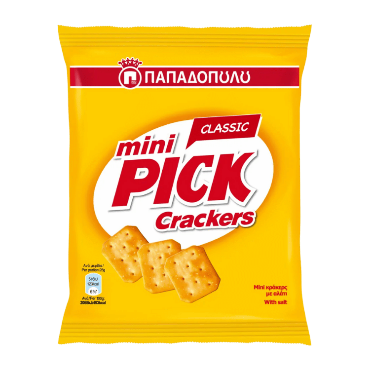 Mini Pick Crackers Classic (70g) Papadopoulou von Papadopoulos bei Araxxon  - Hochwertiges griechisches Produkt.   Mini Pick Crackers Classic (70g) Papadopoulou από Papadopoulos στο Araxxon  - Αυθεντικό ελληνικό προϊόν.  