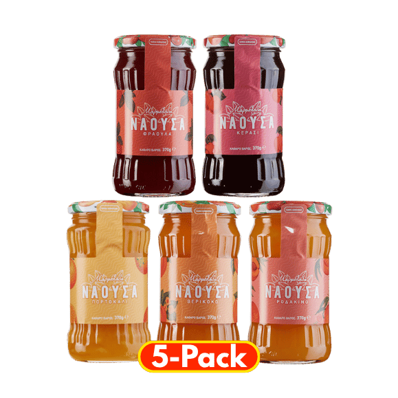 Naoussa Marmelade & Konfitüre Mix (5x370g) Haitoglou von Haitoglou bei Araxxon  - Hochwertiges griechisches Produkt.   Naoussa Marmelade & Konfitüre Mix (5x370g) Haitoglou από Haitoglou στο Araxxon  - Αυθεντικό ελληνικό προϊόν.  