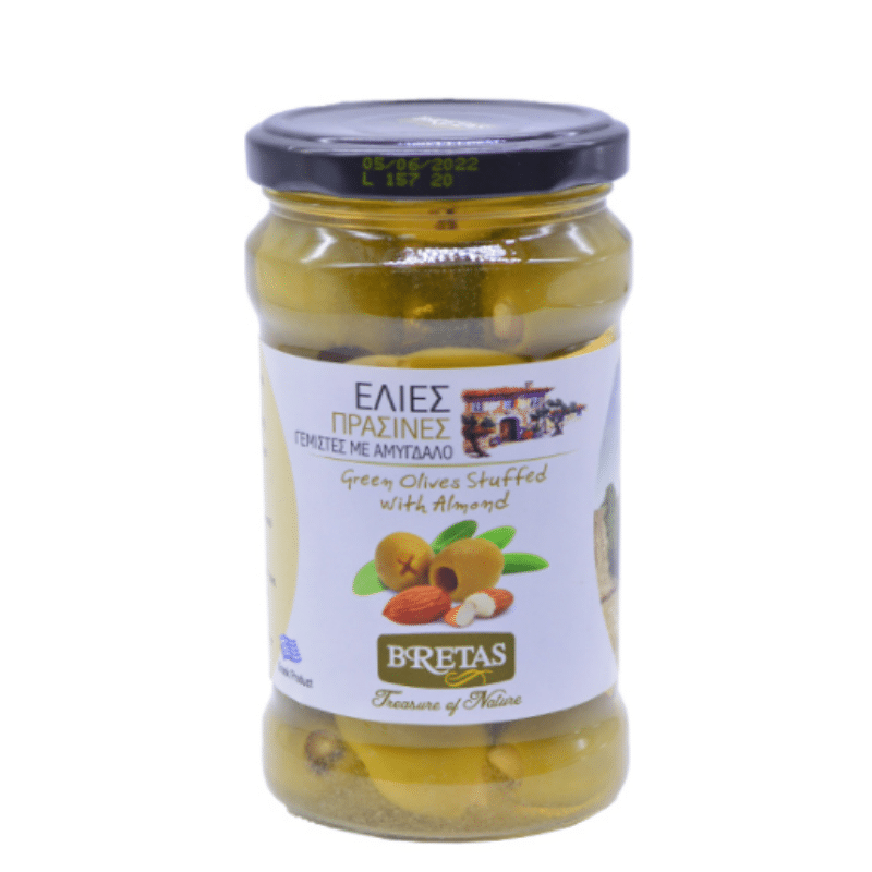 Oliven grün gefüllt mit Mandeln (300g) Bretas - Araxxon