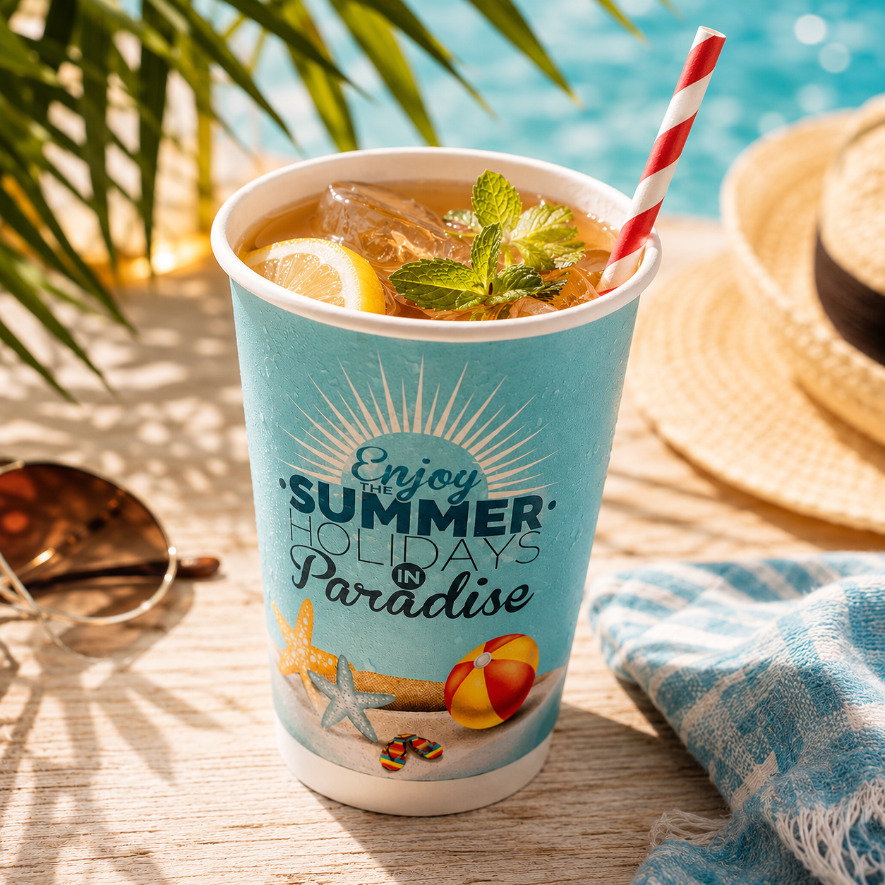 Pappbecher Sommer (25x360ml) Blau Doppelwandig - Araxxon