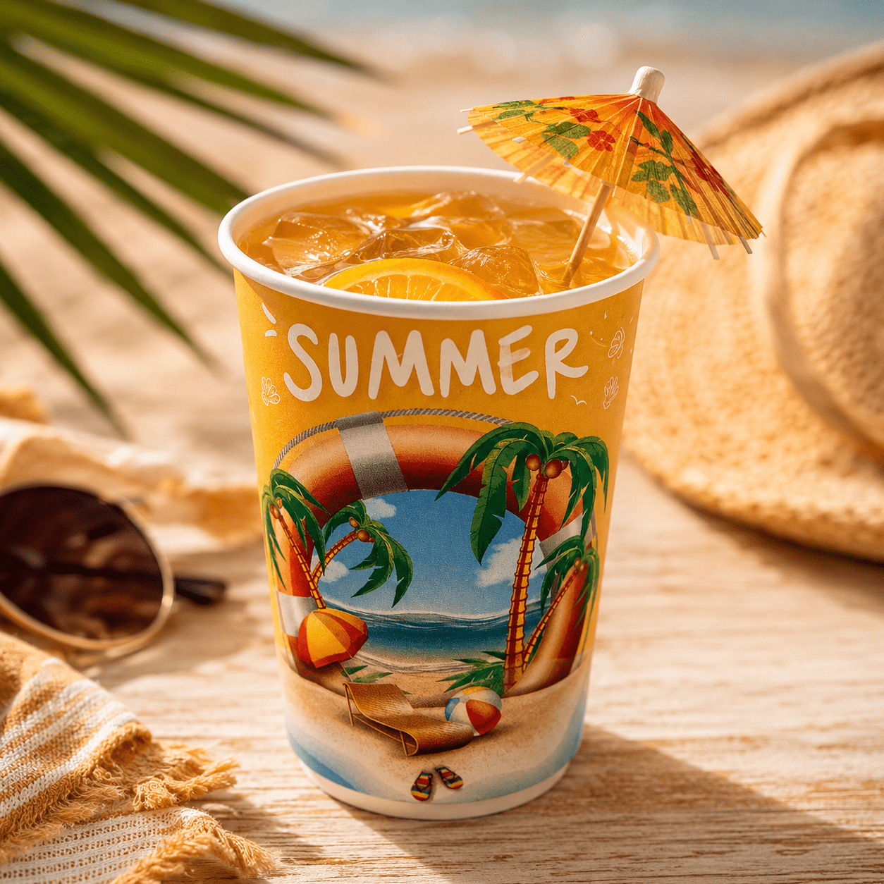 Pappbecher Sommer (25x360ml) Orange Doppelwandig - Araxxon