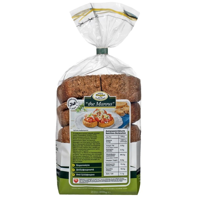 Paximadi Ganze Gerstenzwieback (600g) To Manna von To Manna bei Araxxon  - Hochwertiges griechisches Produkt.   Paximadi Ganze Gerstenzwieback (600g) To Manna από To Manna στο Araxxon  - Αυθεντικό ελληνικό προϊόν.  