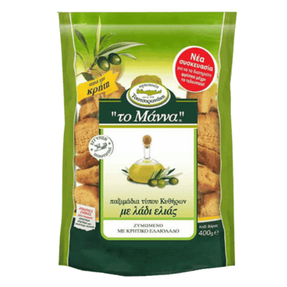 Paximadi Zwieback mit Olivenöl (400g) To Manna von To Manna bei Araxxon  - Hochwertiges griechisches Produkt.   Paximadi Zwieback mit Olivenöl (400g) To Manna από To Manna στο Araxxon  - Αυθεντικό ελληνικό προϊόν.  