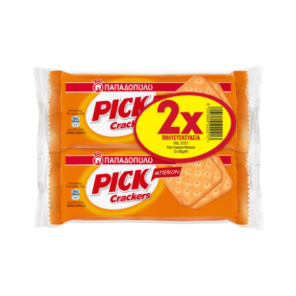 Mini Pick Crackers Bacon Doppelpackung (2x100g) Papadopoulos von Papadopoulos bei Araxxon  - Hochwertiges griechisches Produkt.   Mini Pick Crackers Bacon Doppelpackung (2x100g) Papadopoulos από Papadopoulos στο Araxxon  - Αυθεντικό ελληνικό προϊόν.  