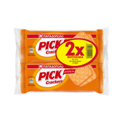 Mini Pick Crackers Bacon Doppelpackung (2x100g) Papadopoulos von Papadopoulos bei Araxxon  - Hochwertiges griechisches Produkt.   Mini Pick Crackers Bacon Doppelpackung (2x100g) Papadopoulos από Papadopoulos στο Araxxon  - Αυθεντικό ελληνικό προϊόν.  