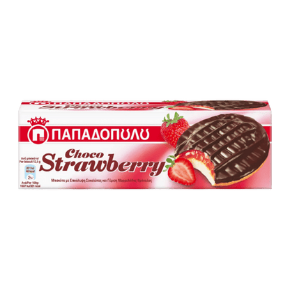 Schoko-Erdbeer Kekse (150g) Papadopoulou von Papadopoulos bei Araxxon  - Hochwertiges griechisches Produkt.   Schoko-Erdbeer Kekse (150g) Papadopoulou από Papadopoulos στο Araxxon  - Αυθεντικό ελληνικό προϊόν.  