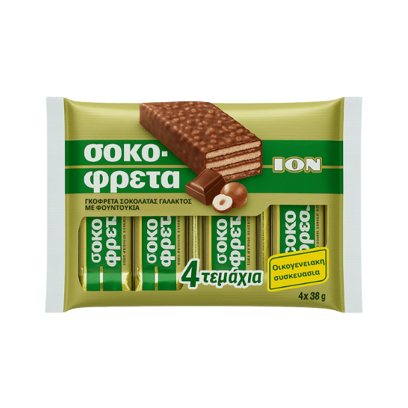 Schokofreta (4x38g) ION Haselnuss von ION bei Araxxon  - Hochwertiges griechisches Produkt.   Schokofreta (4x38g) ION Haselnuss από ION στο Araxxon  - Αυθεντικό ελληνικό προϊόν.  
