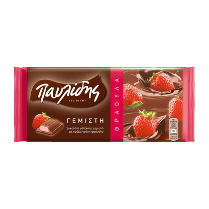 Schokolade mit Erdbeercreme (100g) Pavlidis von Pavlidis bei Araxxon  - Hochwertiges griechisches Produkt.   Schokolade mit Erdbeercreme (100g) Pavlidis από Pavlidis στο Araxxon  - Αυθεντικό ελληνικό προϊόν.  