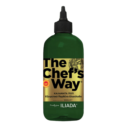 The Chef's Way Natives Olivenöl Kalamata (500ml) Iliada von Iliada bei Araxxon  - Hochwertiges griechisches Produkt.   The Chef's Way Natives Olivenöl Kalamata (500ml) Iliada από Iliada στο Araxxon  - Αυθεντικό ελληνικό προϊόν.  