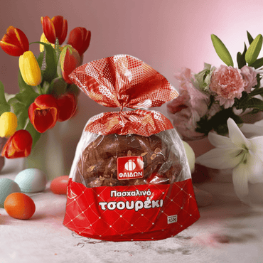 Tsoureki Osterbrot mit Ei (450g) Fedon von Fedon bei Araxxon  - Hochwertiges griechisches Produkt.   Tsoureki Osterbrot mit Ei (450g) Fedon από Fedon στο Araxxon  - Αυθεντικό ελληνικό προϊόν.  
