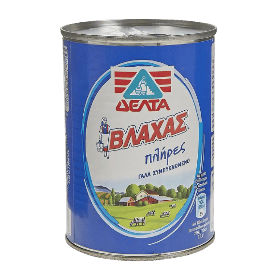 Vlachas Vollkondensmilch (410g) Delta von Delta bei Araxxon  - Hochwertiges griechisches Produkt.   Vlachas Vollkondensmilch (410g) Delta από Delta στο Araxxon  - Αυθεντικό ελληνικό προϊόν.  